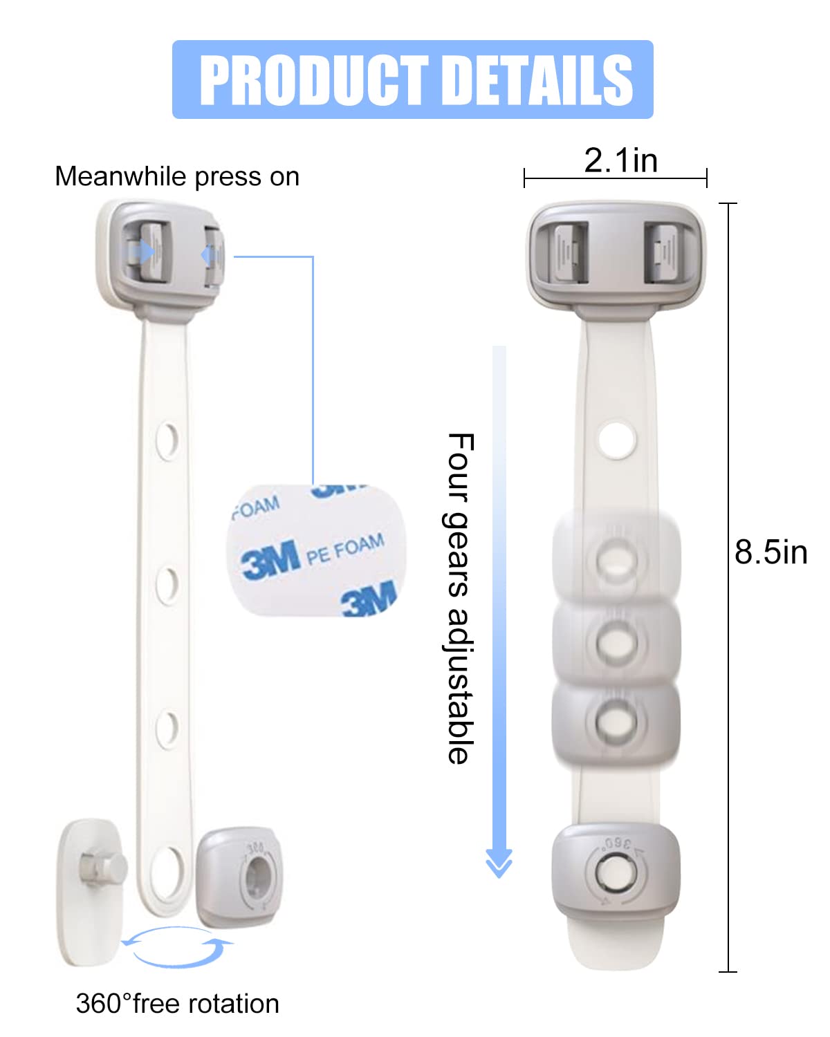 Baby Proofing Child Safety Locks(3 PCS) - Cabinet Locks for Babies,3M Adhesive Cabinet Latches, Multi-Purpose for Fridge Drawers,Ovens Toilet Seats,Trash Can, No Drilling (3 Count)