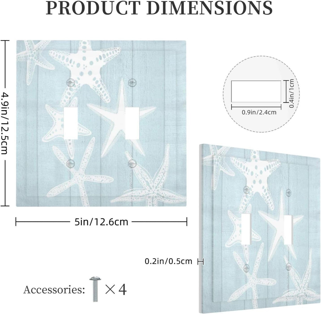 Beach Starfish Vintage Wood Rustic Country Ocean Decorative Switch Plates 2 Gang Double Toggle Outlet Light Switch Cover Wall Plate Electrical Faceplate for Farmhouse Kids Room Decor