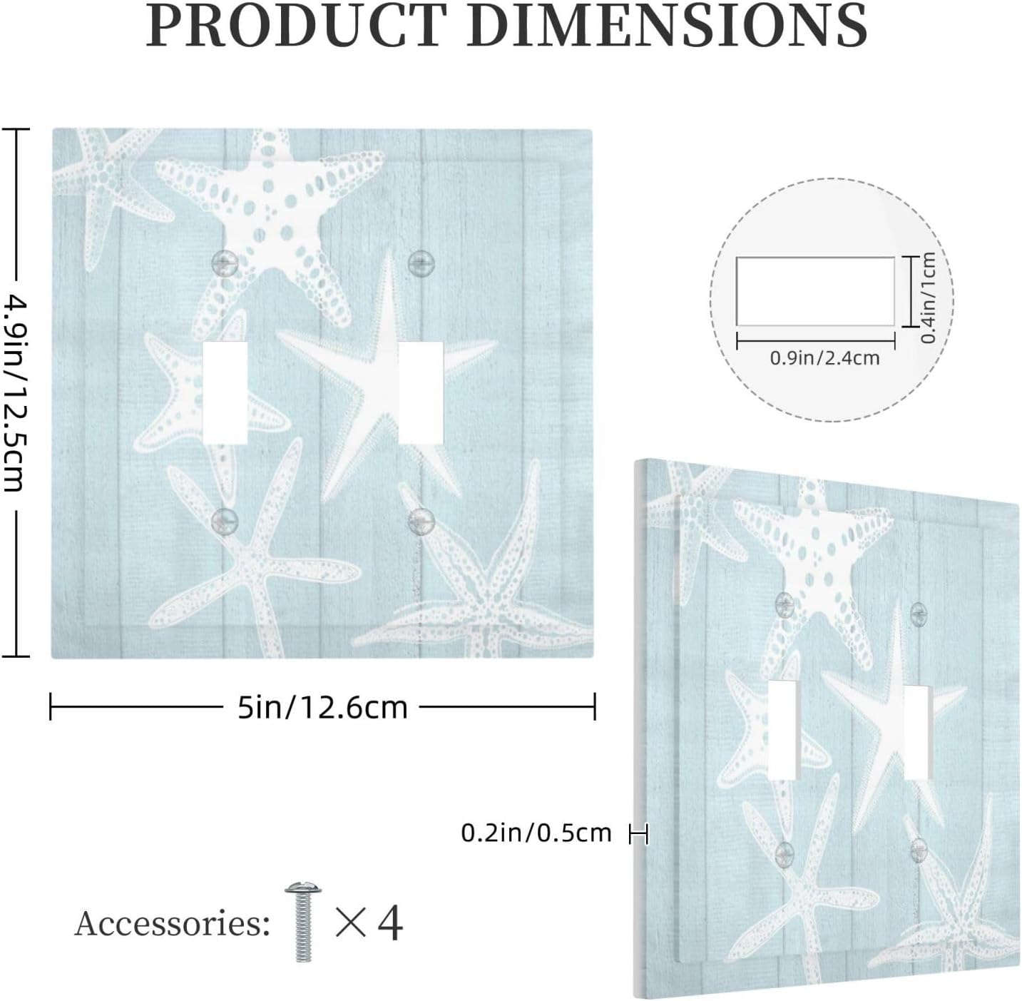 Beach Starfish Vintage Wood Rustic Country Ocean Decorative Switch Plates 2 Gang Double Toggle Outlet Light Switch Cover Wall Plate Electrical Faceplate for Farmhouse Kids Room Decor