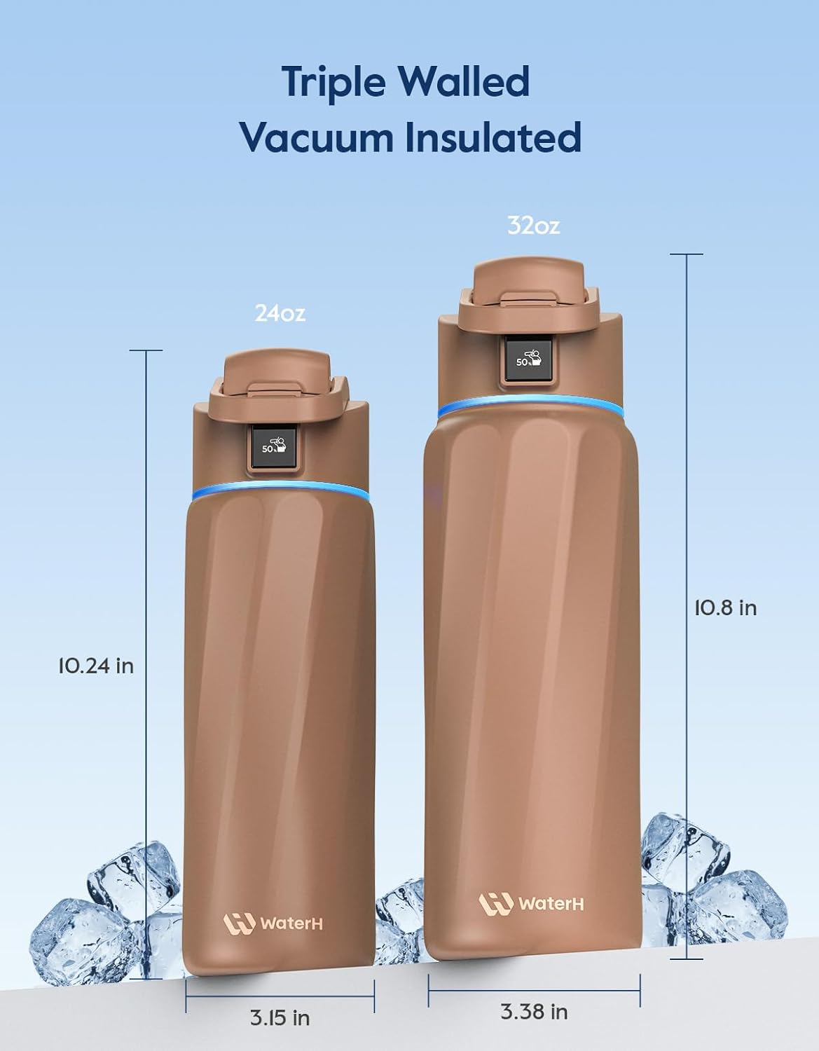 BOOST Smart Water Bottle with Reminder & Tracker, Double Wall Vacuum Insulated Bottles Stainless Steel, 32oz BPA-Free Wide Mouth for Gym, Office, School, Ideal Gift for Christmas, New Year