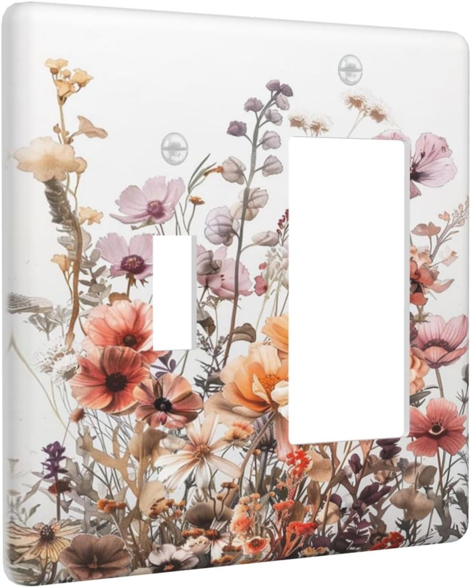 Boho Nursery Wildflower Flora Vintage Flower Outlet Covers 1 Toggle 1 Rocker Combination Decorative Wall Plate Electrical Switch Plates Light Switch Cover Plate for Bedroom Living Room Decor