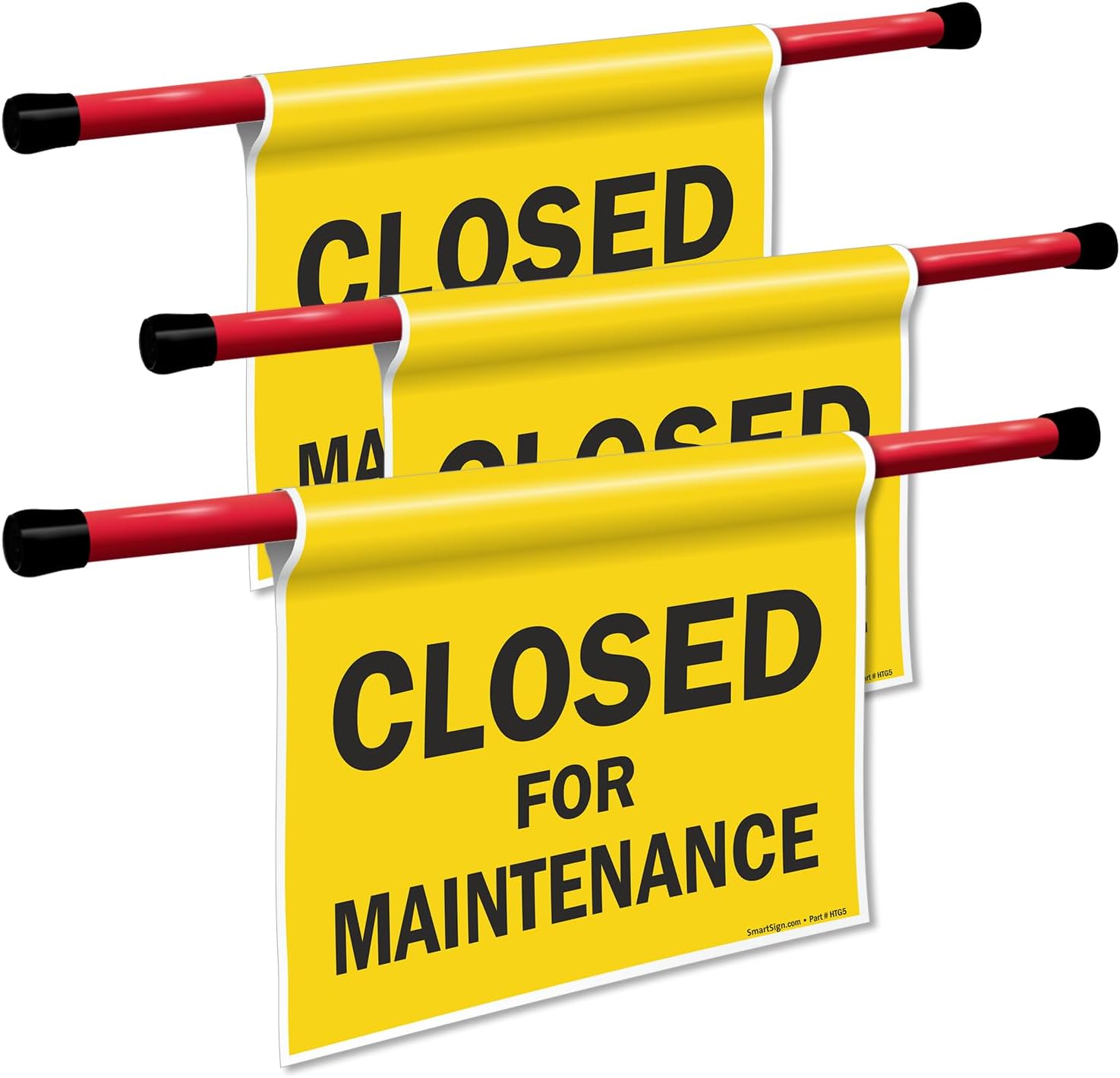SmartSign 3-Pack 'Closed For Maintenance' Hanging Doorway Barricade Sign, Spring-loaded Adjustable Twist-To-Tighten Aluminum Pole & 11.25" x 18" Vinyl Safety Sign Kit, USA-Made