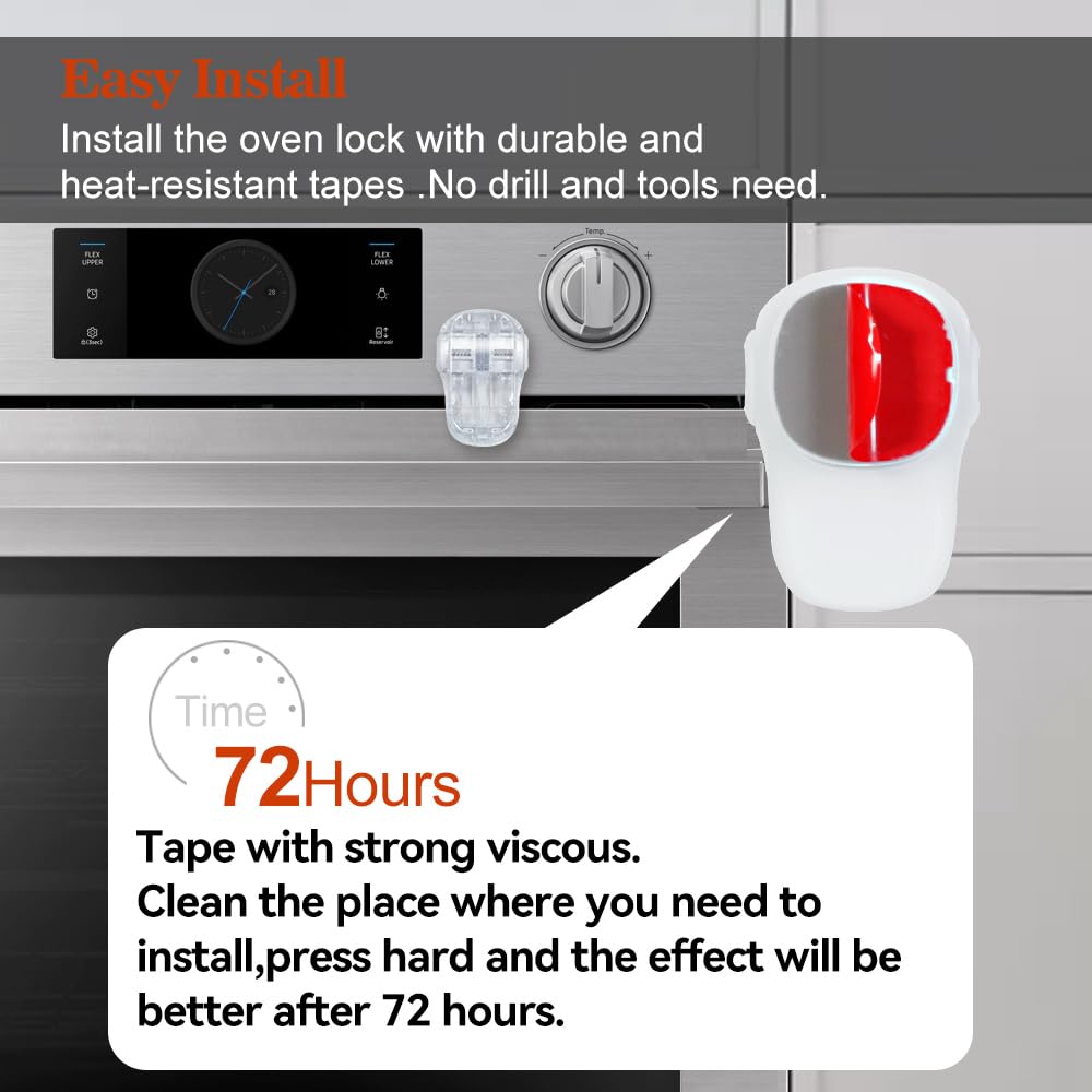 EUDEMON Child Safety Heat-Resistant Oven Door Lock, Oven Front Lock for Kids Easy to Install, Use Adhesive,No Screws or Drill (1 Pack,Clear-White)(Only for Flat Surface)