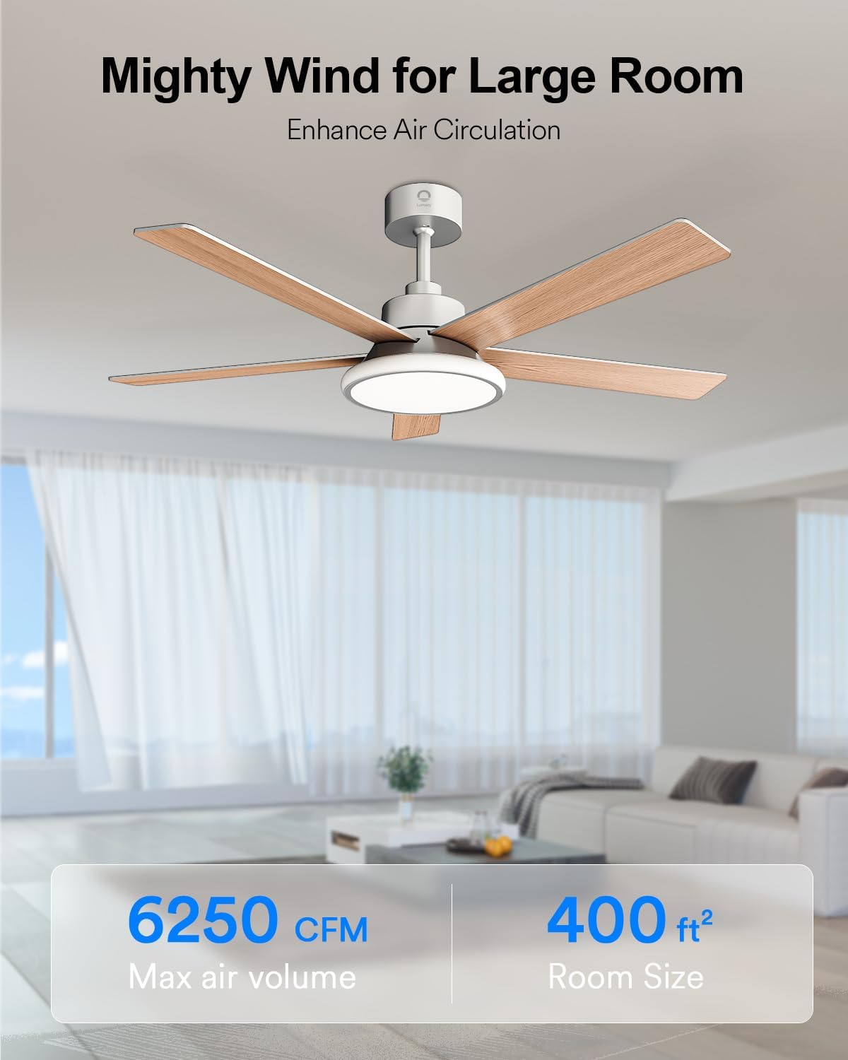 Lumary Smart Ceiling Fan with RGBAI Lights 52'', RGB & Stepless Color Temperature, Work with Alexa/Google/Remote, 46 Scenes, Modern Flush Mount Low Profile Ceiling Fan for Bedroom Kids Room, Silver