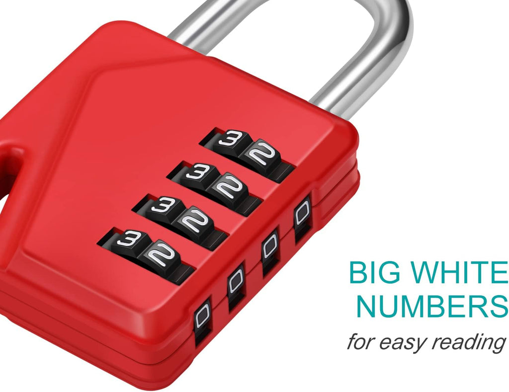 ZHEGE Small Locker Lock Gym, 4 Digit Combo Lock with DIY Name Tag, White Number Padlock for School, Toolbox, Cabinet, Fence, Shed, Easy to Read (Red, 1 Pack)