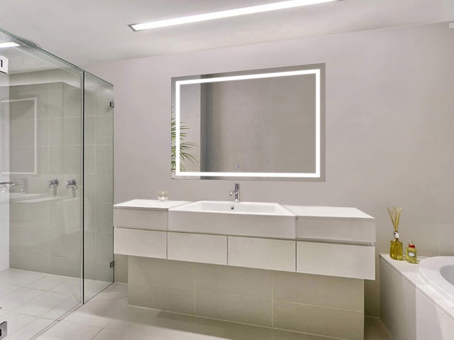 Krugg | Large 48 Inch X 36 Inch LED Bathroom Mirror | Lighted Vanity Mirror Includes Dimmer & Defogger | Wall Mount Vertical or Horizontal Installation