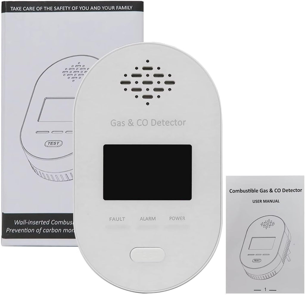 Wall Plug-in Natural Gas & CO Detector, 4-in-1 Portable Combustion Gas Alarm with LCD Display for Indoor Air Quality Monitoring