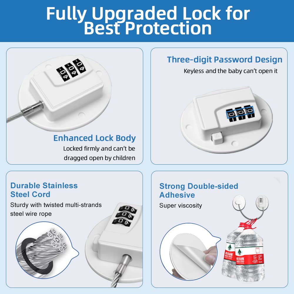 AOSITE Child Proof Fridge Lock, 2-Pack Keyless Digital Combination Lock | No-Drill Adhesive Safety Latches for Freezer & Refrigerator Doors, Prevent Kids Opening (White Refrigerator Lock Combination)