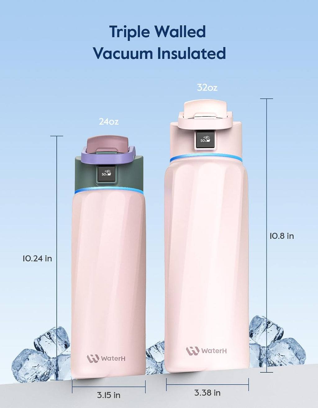 BOOST Smart Water Bottle that Reminds You to Drink, 24oz BPA-Free Stainless Steel Vacuum Insulated Bottle, Wide Mouth Water Tracker Bottle with APP, Ideal Gift for Christmas, New Year