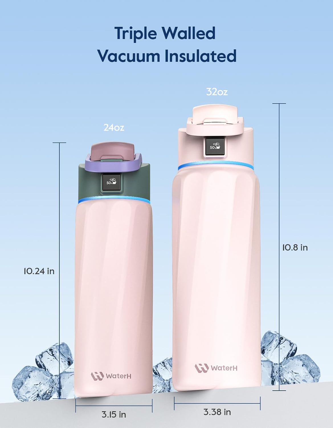 BOOST Smart Water Bottle with Reminder & Tracker, Double Wall Vacuum Insulated Bottles Stainless Steel, 32oz BPA-Free Wide Mouth for Gym, Office, School, Ideal Gift for Christmas, New Year