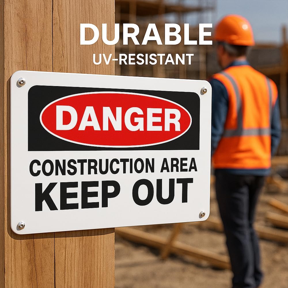 Constructicn Area Keep Out Signs, Danger Do Not Enter Sign Metal Danger Sign 10x14 Inch Rust Free Aluminum UV Printed Easy to Mount Weather Resistant Long Lasting Ink (4-Pack)…