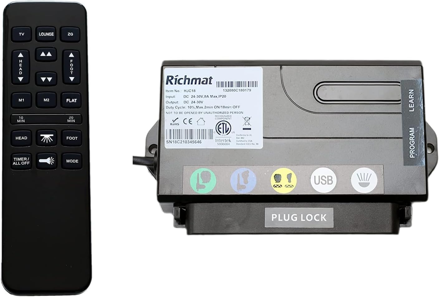 Richmat HJH55 Remote + HJC18 Control Box for Adjustable Bed Base Combo A (A)