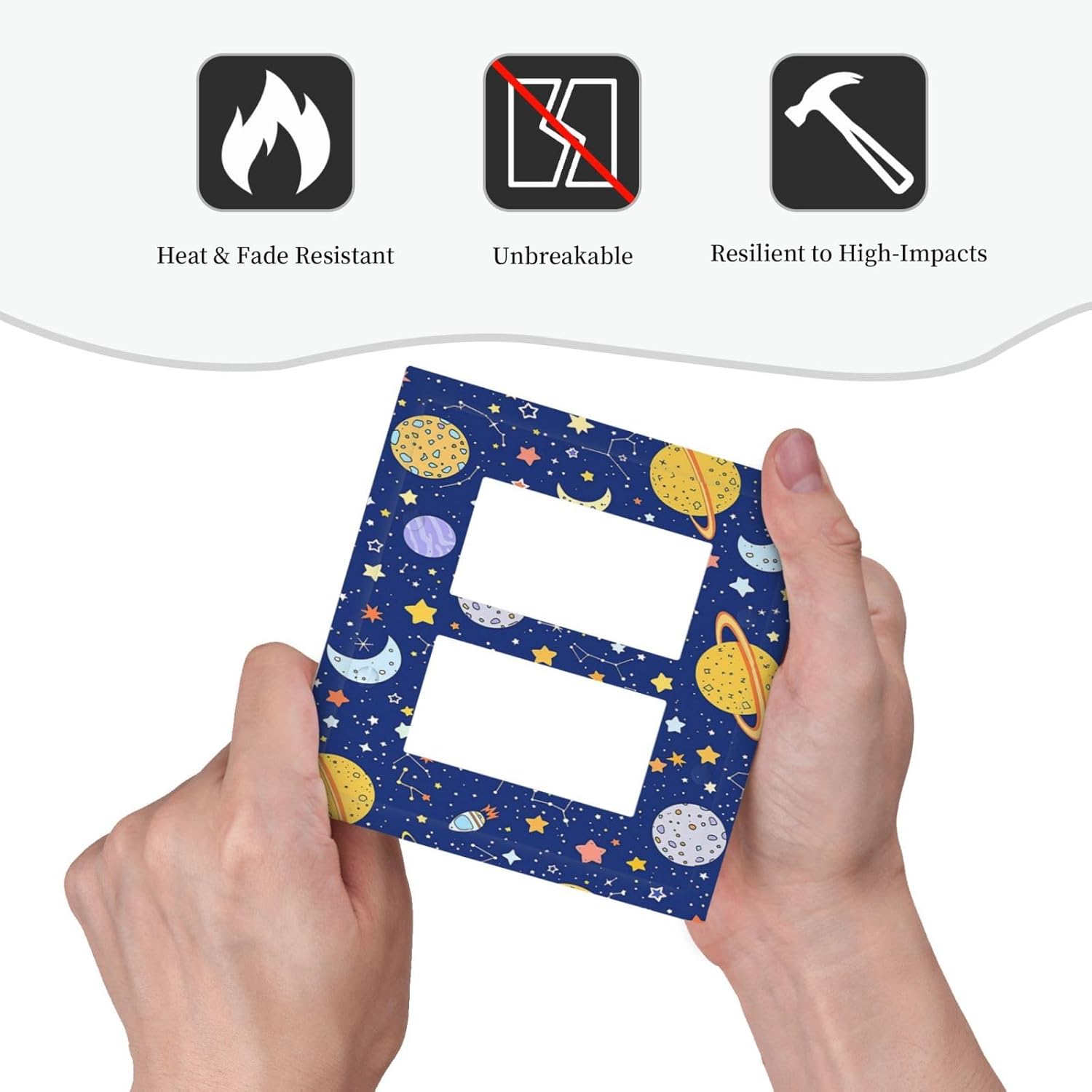 Stars Starry Night Sun Moon Planet Constellations Decorative Outlet Covers 2 Gang Double GFCI Rocker Light Switch Cover Plate Electrical Wall Panels for Bedroom Bathroom Decor