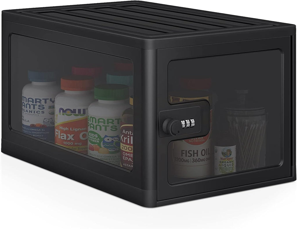 DEPAD Large Medication Lock Box, Medicine Box with Code, Lockable Medicine Storage Box for Medicine Safe/Dorm/Phone//Home/Office, Box with Lock for Refrigerator