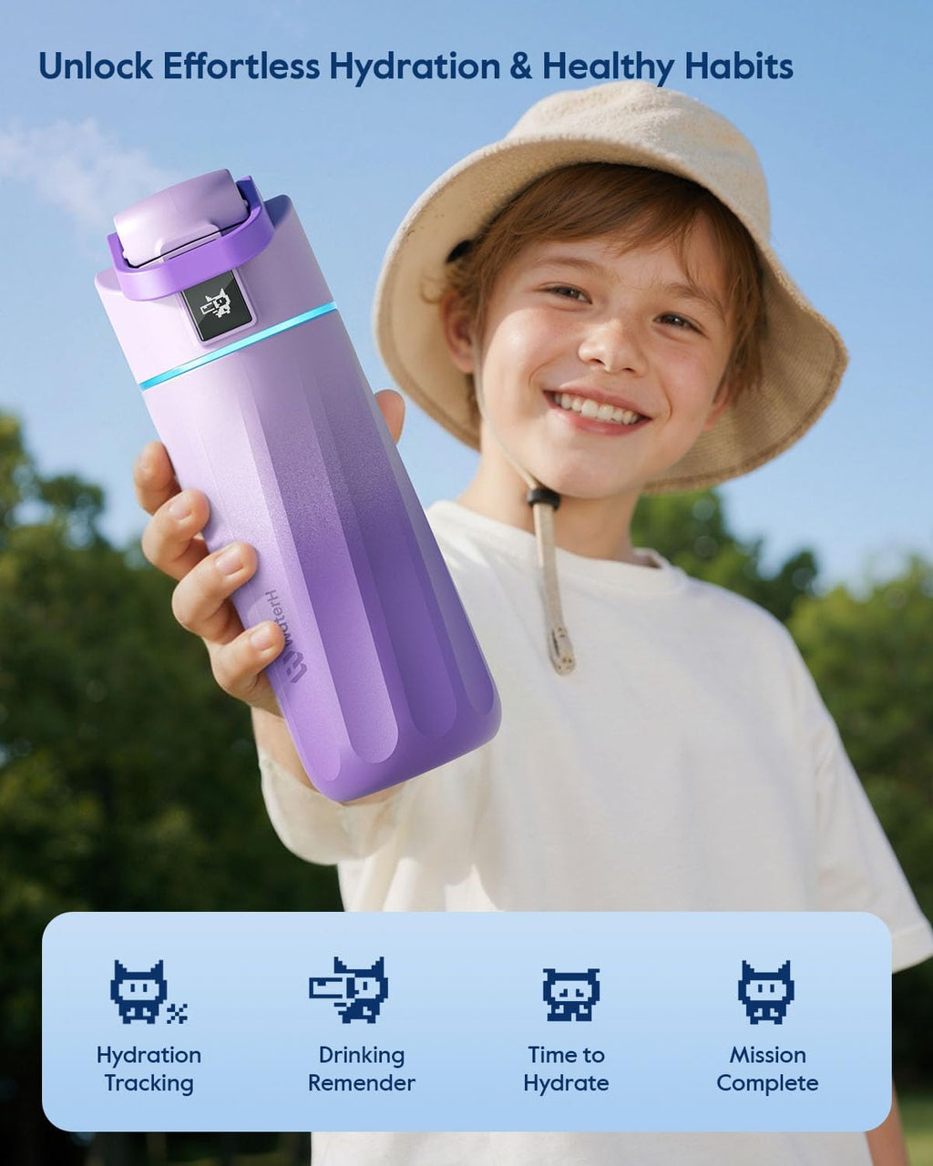 BOOST Smart Water Bottle with Reminder & Tracker, 16oz Kids Water Bottle for School, DIY Refrigerator Magnets, BPA-Free Vacuum Insulated Stainless Steel, Ideal Gift for Christmas, New Year