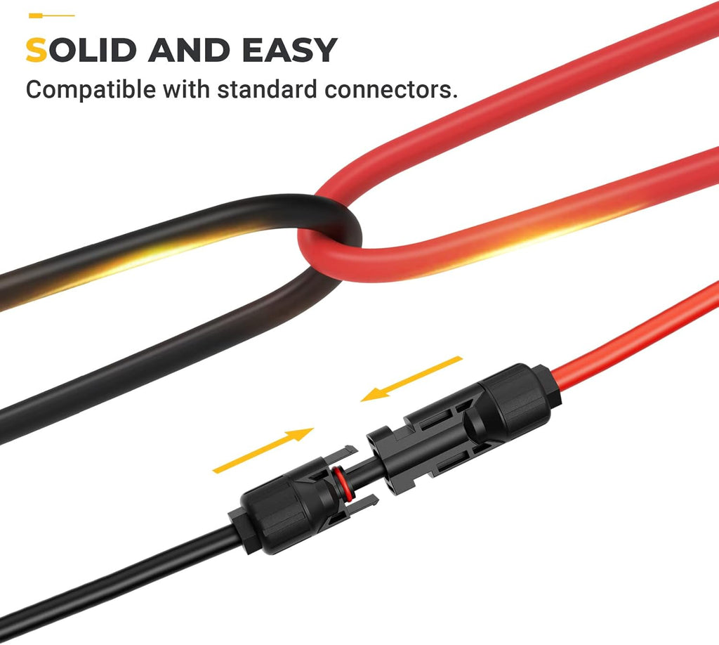 BougeRV 20 Feet 12AWG Solar Extension Cable with Female and Male Connector with Extra Pair of Connectors Solar Panel Adaptor Kit Tool (20FT Red + 20FT Black)