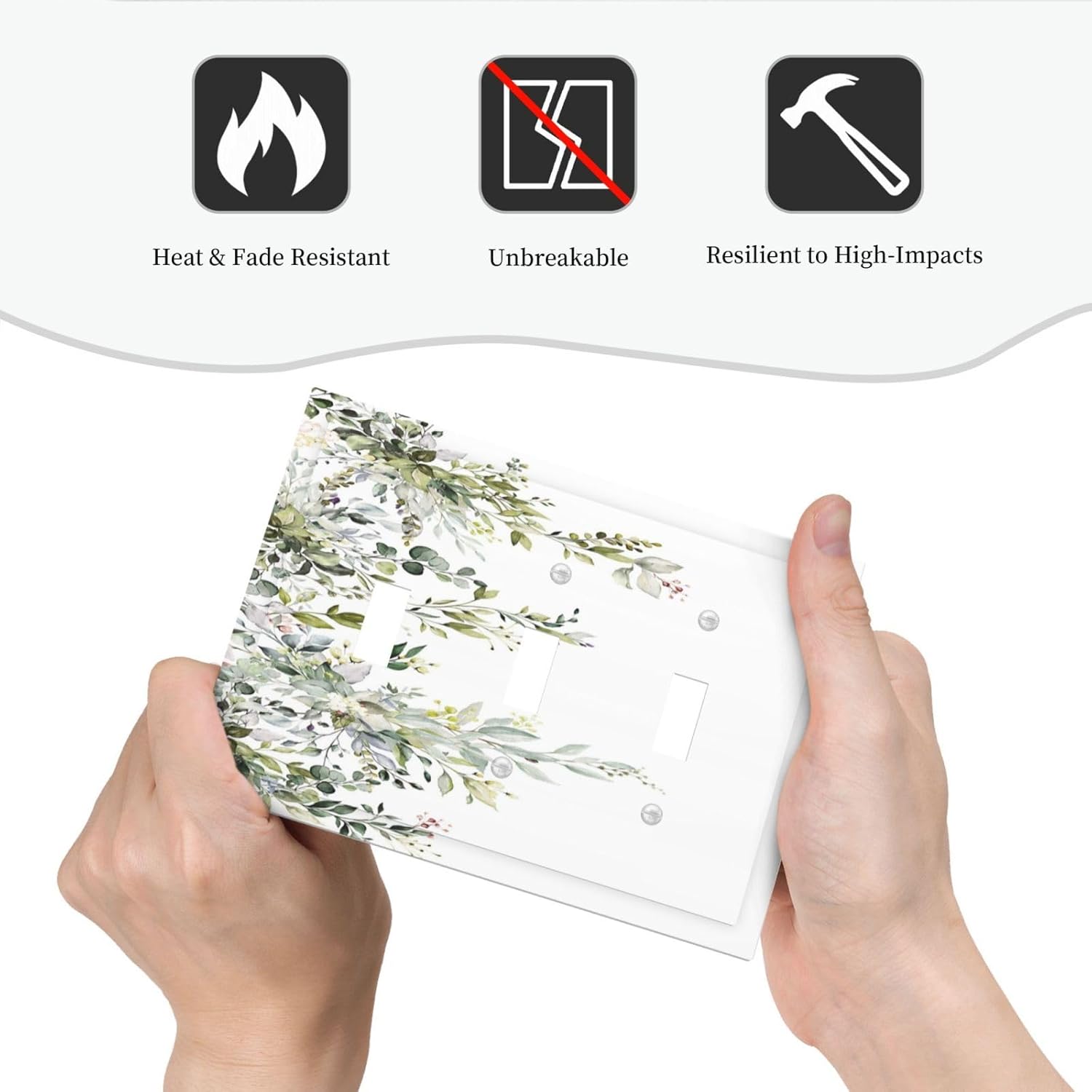 Decorative Light Switch Plate Covers Rustic Eucalyptus Leaves Green Leaf 3 Gang Light Switch Cover Triple Toggle Wall Plate Outlet Covers for Bedroom Home Decor