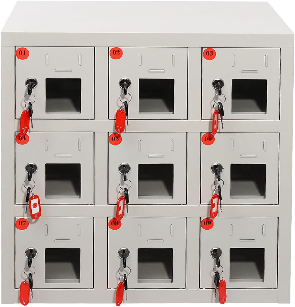 9 Door Cell Phone Locker with Charging Station, Rechargeable Mobile Device Phones Storage Cabinet with Anti-Interlocking Lock for Office Classroom Hotel (9 Slots)
