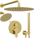 Shower Systems STARBATH 12+6" Round Dual Rainfall Shower Head with Handheld Spray for Two People, Wall Mounted 3 Way Rain Shower Faucet Sets Complete, Included Valve and Trim Kit, Brushed Gold