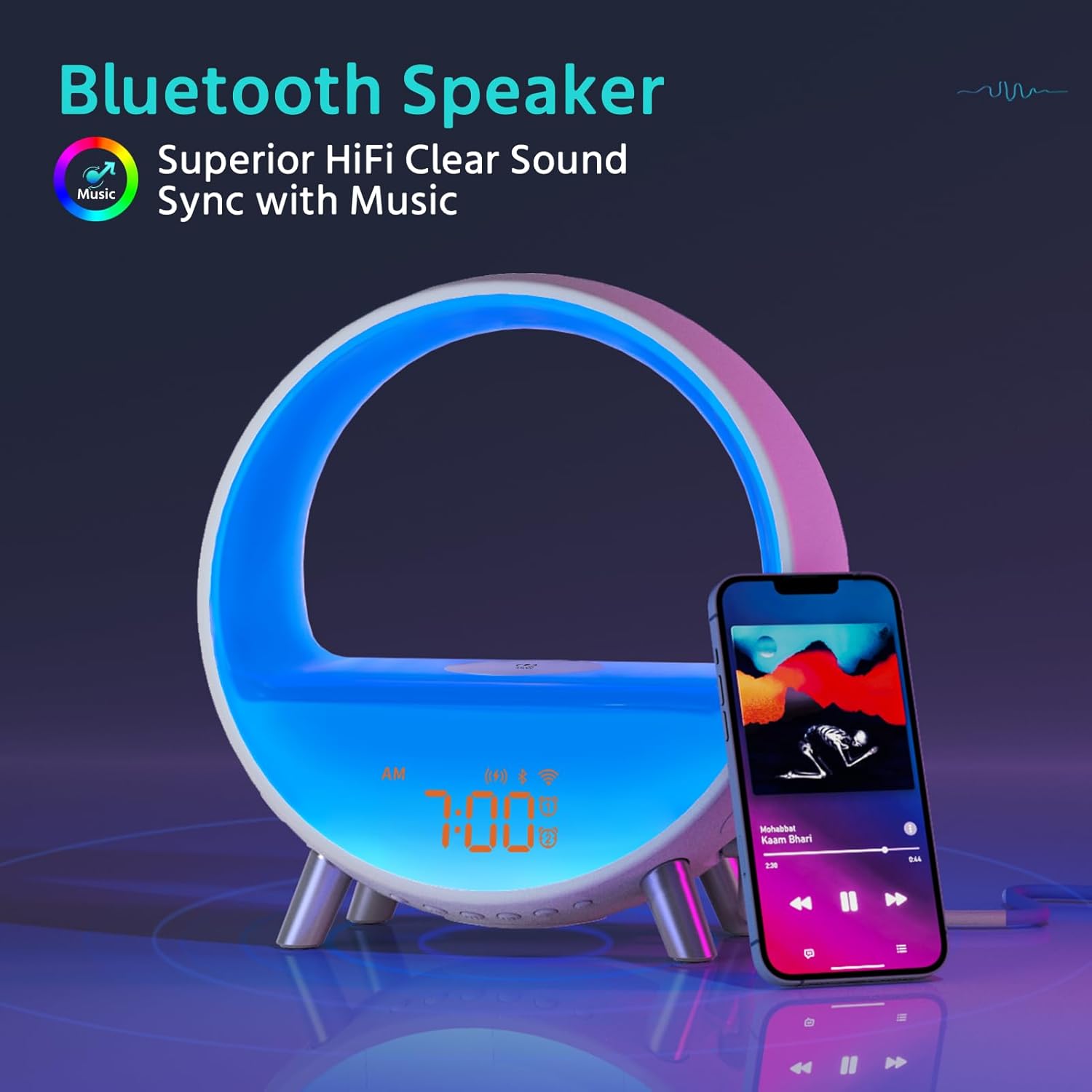 MOMILLA Sunrise Alarm Clocks with Bluetooth Speaker, White Noise Sound Machine with with Wireless Charging Station, 11 Lights Effects Night Light, Wake up Light Sunset Lamp Bedrooms for Adults Kids