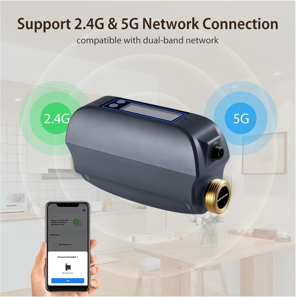 Haozee WiFi Smart Water Valve and Auto Shut-Off, Automation Scene Works with Leak Detector, Water Flow Meter, Built-in Battery, for 3/4" Diameter DN20 Pipe