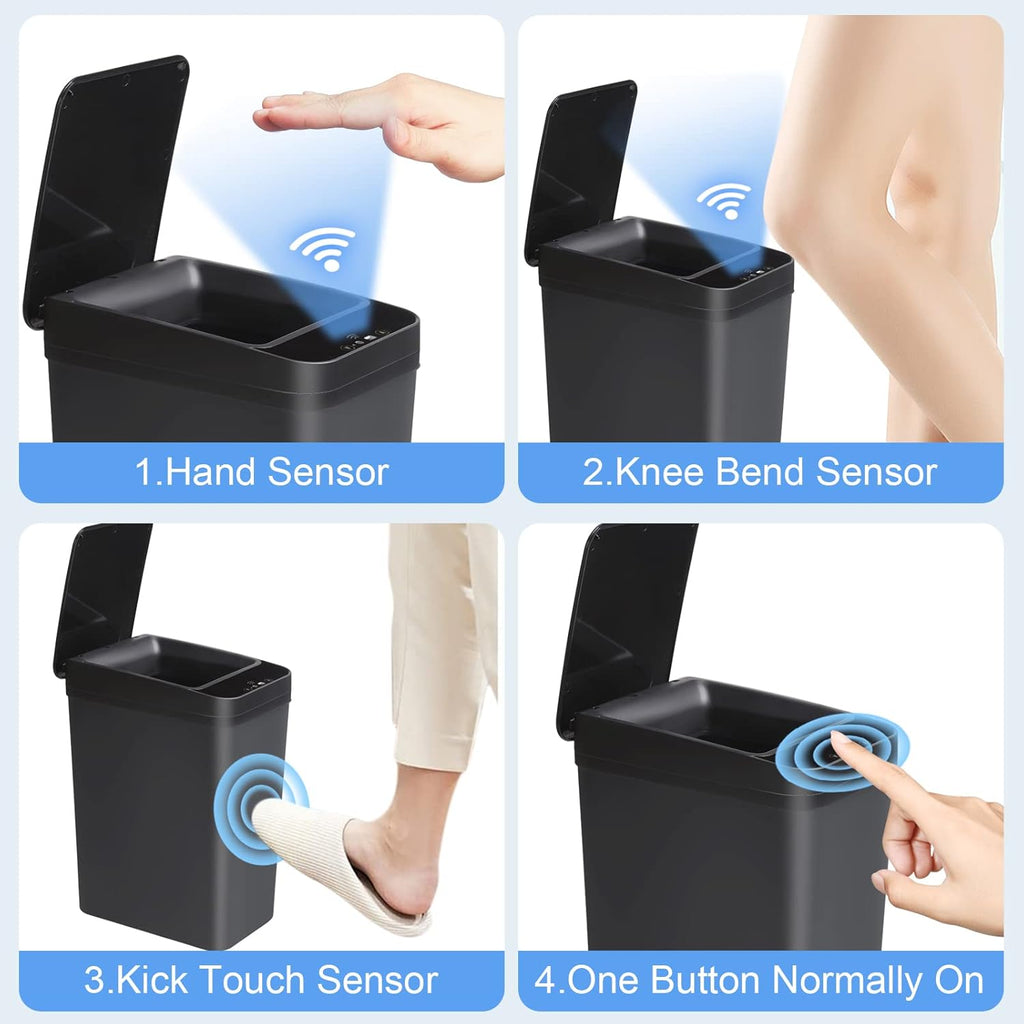 Bathroom Automatic Trash Can 4 Gallon Touchless Motion Sensor Small Garbage Can with Lid Smart Electric Plastic Narrow Garbage Bin for Living Room Bedroom Office Kitchen (Black)