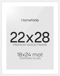 Homeforia 22x28 Poster Frame White, High End Oak 22 x 28 Wood Picture Frame with Mat 18 by 24 for Photo, 22x28 Large Wooden Frame Matted to 18x24, 28x22 Thin Frames, Tempered Glass, Wall Kit, Set of 1
