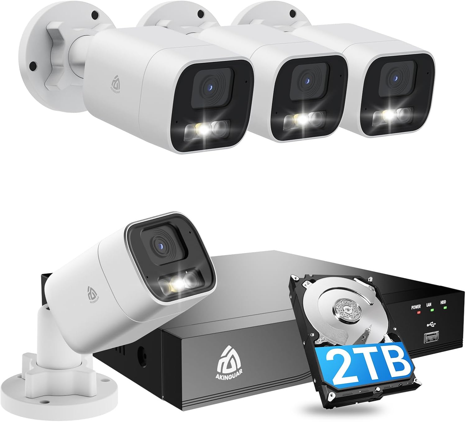 8CH Home Security Camera System, 8 Ports 4K NVR with 2TB HDD, 4 x 5MP Outdoor PoE IP Cameras, Person/Vehicle Detection, 2-Way Audio, Color Night Vision, Spotlight Siren, 24/7 Recording