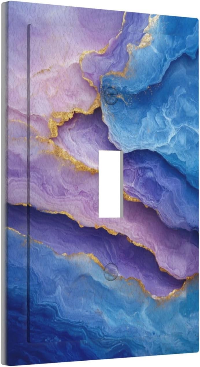 Decorative Light Switch Plate Covers Abstract Blue Purple Gold Marble Texture 1 Gang Light Switch Cover Plate Single Toggle Wall Plate Outlet Covers Faceplate for Bathroon Kitchen Decor