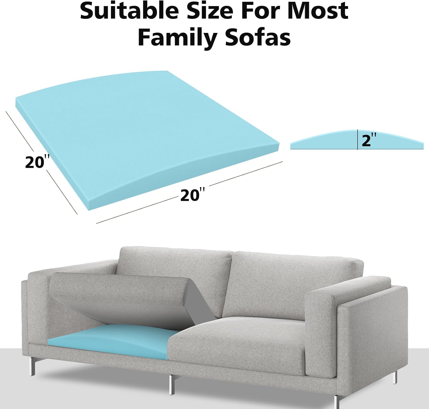 Couch Cushions Support for Sagging Seat 20"X 20"Insert pads Supports Board Sofa Furniture seat Cushion Under Sag Repair, Curved High Density Foam Replacement for Sectional Loveseat Chair Blue Set of 2