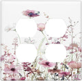 Floral Pink Watercolor Wildflowers Plant Flower Outlet Covers 2 Gang Double Duplex Decorative Light Switch Covers Electrical Wallplates Socket Faceplate for Bedroom Living Room Decor