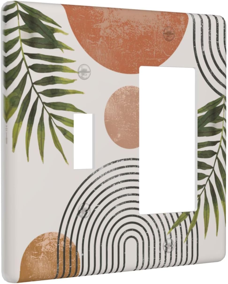 Beautiful Boho Mid Century Large Archs Sun Leaves Plants Outlet Covers 1 Toggle 1 Rocker Combination Decorative Wall Plate Electrical Switch Plates Light Switch Cover Plate for Bedroom Living Room