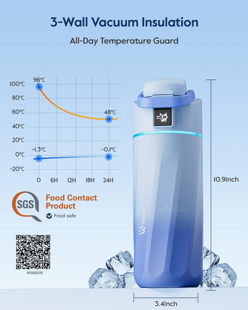 BOOST Smart Water Bottle with Reminder & Tracker, 16oz Kids Water Bottle for School, DIY Refrigerator Magnets, BPA-Free Vacuum Insulated Stainless Steel, Ideal Gift for Christmas, New Year
