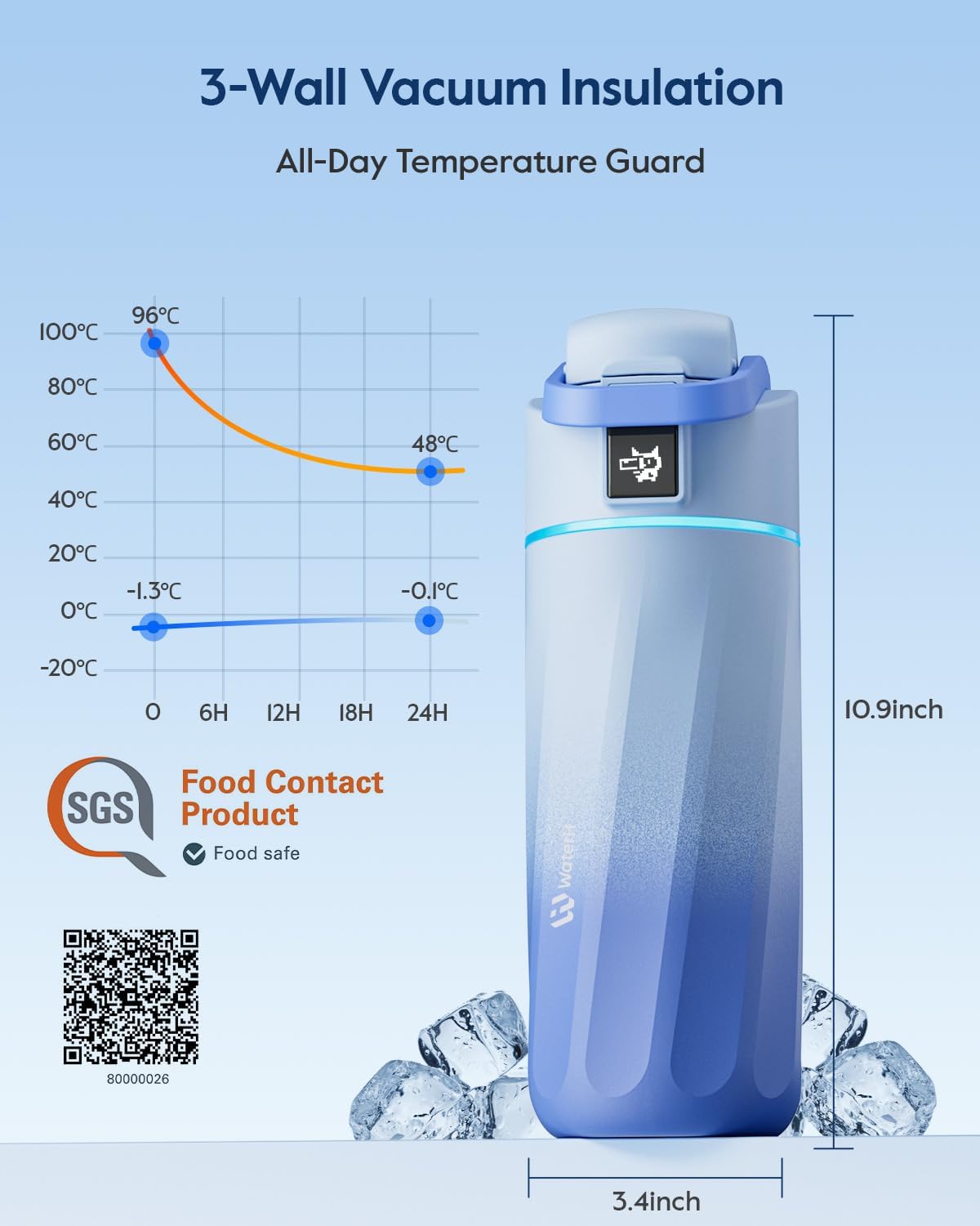 BOOST Smart Water Bottle with Reminder & Tracker, 16oz Kids Water Bottle for School, DIY Refrigerator Magnets, BPA-Free Vacuum Insulated Stainless Steel, Ideal Gift for Christmas, New Year