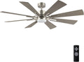 WINGBO 60" DC Ceiling Fan with Lights and Remote Control, Brushed Nickel and Gray Ceiling Fan, 8 Plywood Blades, 6-Speed Reversible DC Motor, Modern Ceiling Fans Indoor for Kitchen Bedroom Living Room