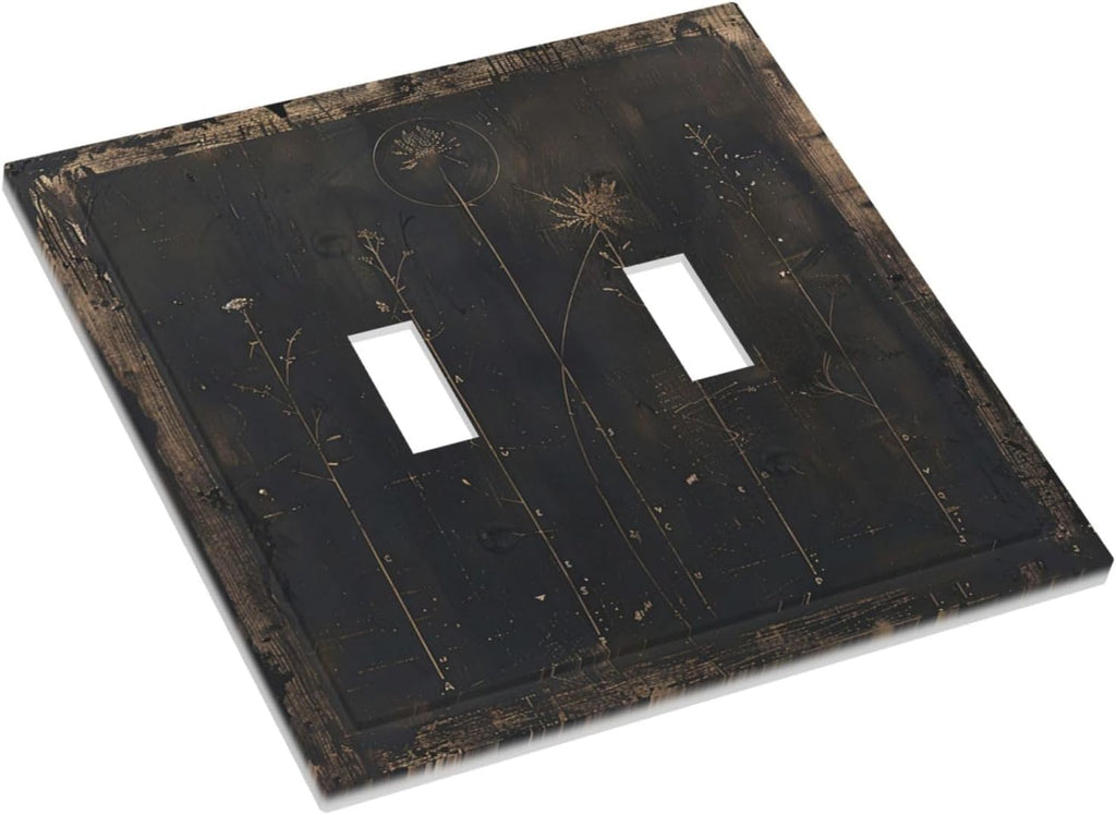Decorative Switch Plate Covers Black And White Dandelion Art Vintage Wood Grain 2 Gang Double Toggle Light Switch Cover Plate Electrical Wall Plate Outlet Cover for Farmhouse Cabin Decor