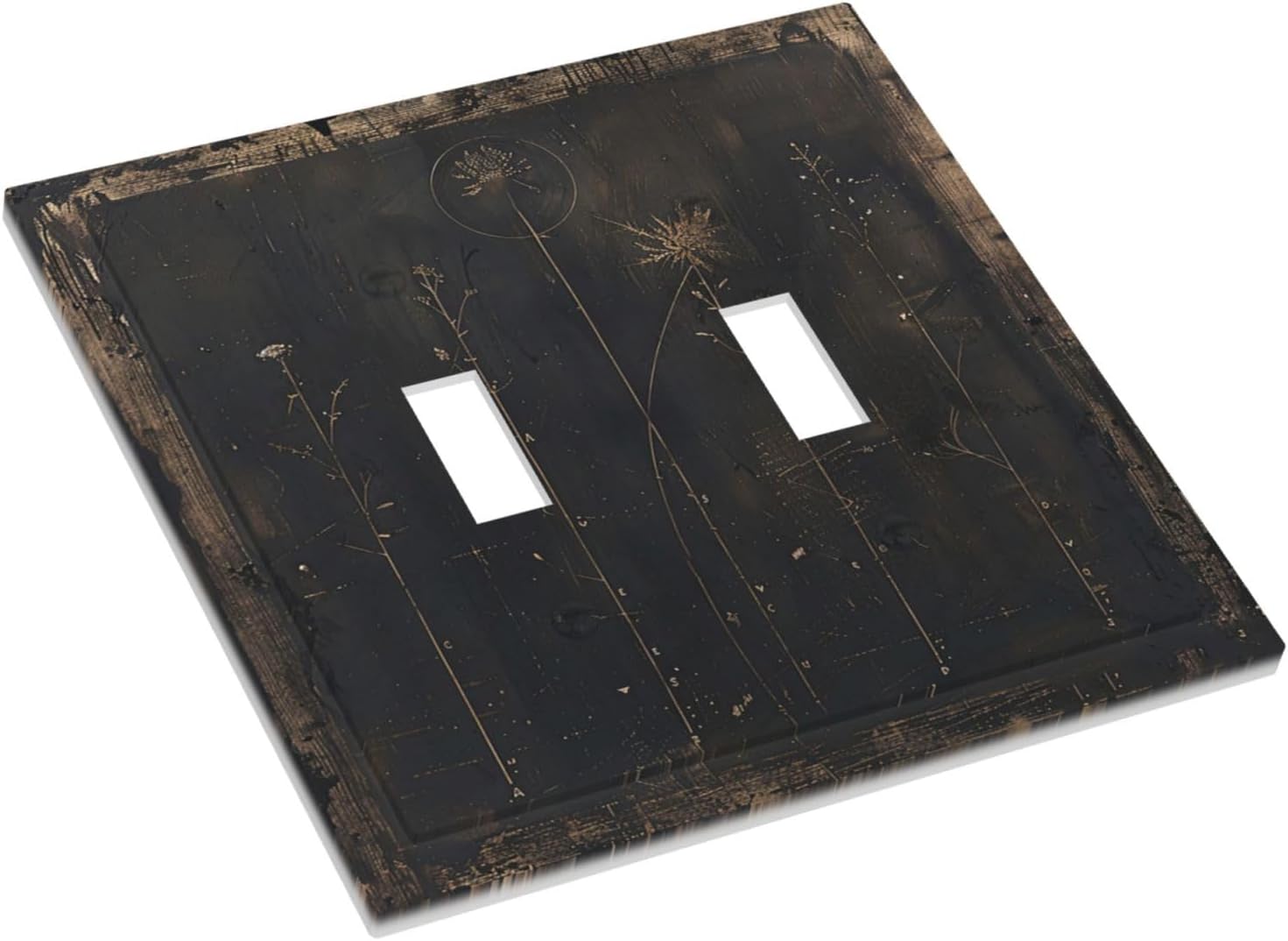 Decorative Switch Plate Covers Black And White Dandelion Art Vintage Wood Grain 2 Gang Double Toggle Light Switch Cover Plate Electrical Wall Plate Outlet Cover for Farmhouse Cabin Decor