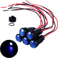 5pcs 10mm LED Indicator Light Plastic Black Signal Dot Lamp 110-220V AC 2/5" Mounting Hole Size with 15cm/5.9in. Wire (Blue LED)