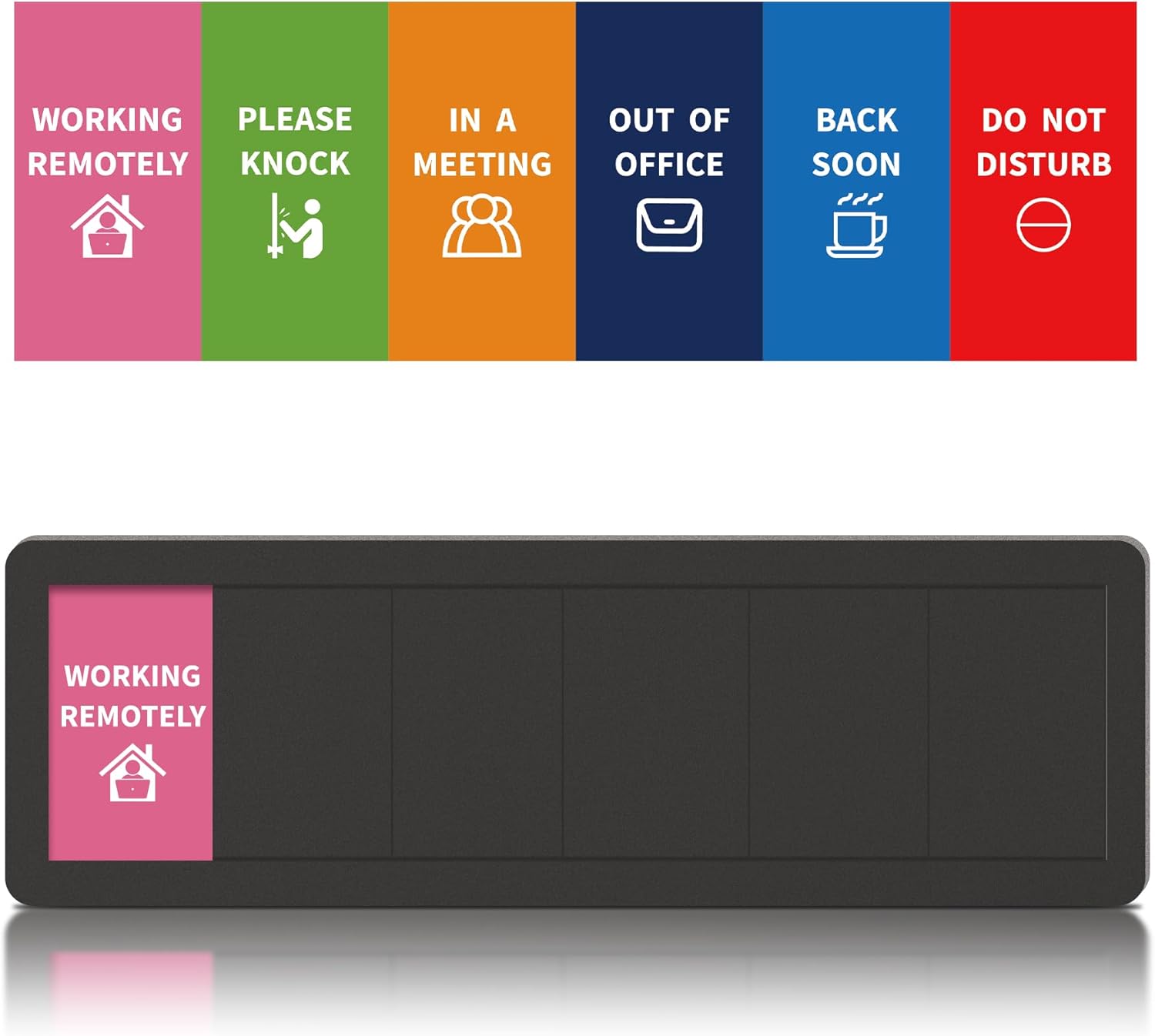 Office Door Signs 6 Options Do Not Disturb, Please Knock, In A Meeting, Out Of Office, Working Remotely Back Soon Privacy Door Slider Sign For Meeting & Conference Room Black