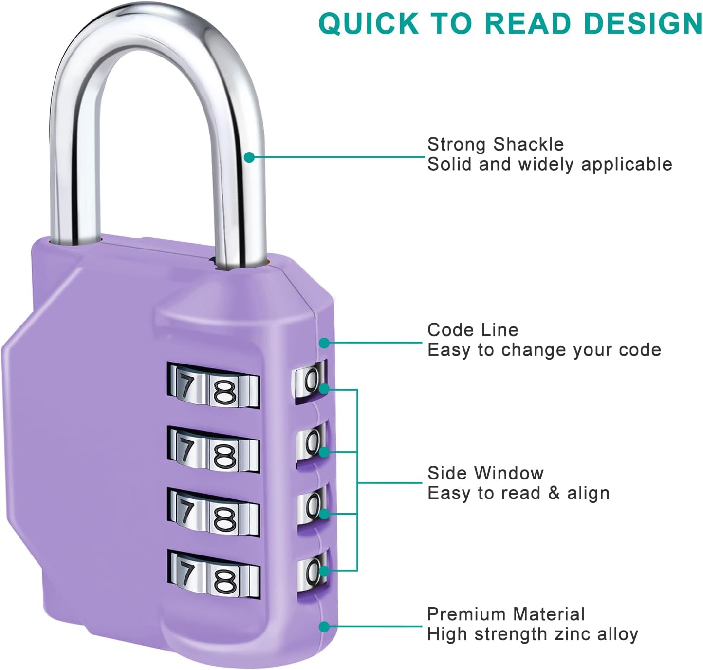 ZHEGE Combination Lock, 4 Digit Combination Padlock Outdoor, School Lock, Gym Lock (Purple)