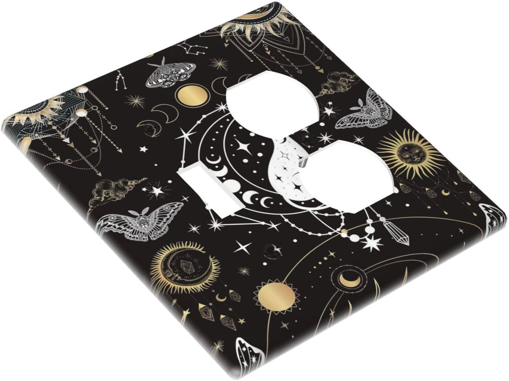 White Cat Tarot Moon Phases Moth Celestial Gothic Wallplates 1 Toggle 1 Duplex Switch Plate Electrical GFCI Faceplate Decorative Light Switch Covers for Kids Room Bedroom Decor