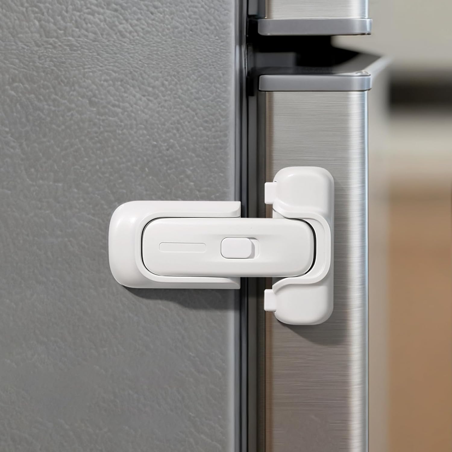 CLYMENE Child Proof Fridge Lock, Auto-Locking Refrigerator Door Latch with One-Hand Operation | No Keys or Straps | Keeps Freezer Secure from Kids & Pets – White