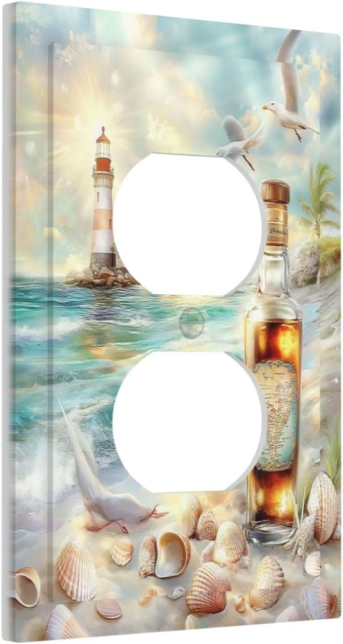 Outlet Covers Beach Ocean Lighthouse Seashells 1 Gang Duplex Light Switch Cover Decorative Switch Plates Electrical Receptacle Faceplate Wall Plate For Bed Room Living Room Decor