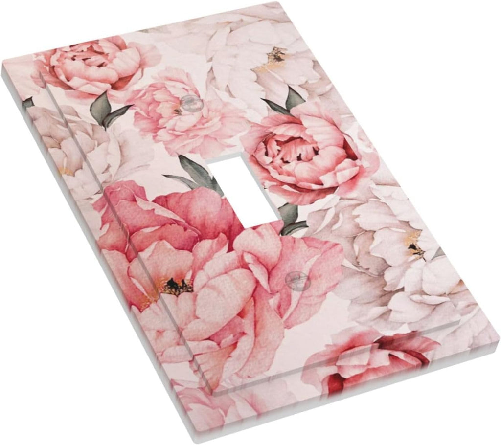 Decorative Light Switch Plate Covers Ink Pink Peony Flower Rustic Floral 1 Gang Light Switch Cover Plate Single Toggle Wall Plate Outlet Covers Faceplate for Home Decor （2 Pack）