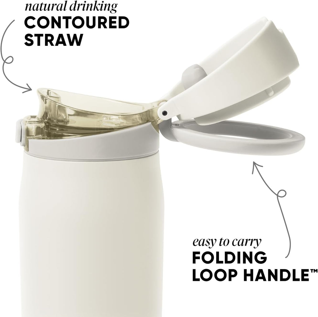 Simple Modern Mesa Loop Water Bottle with Covered Straw and Handle | 30oz Cup Holder Friendly Insulated Stainless Steel Bottles for Travel, Sports and School | Cashew