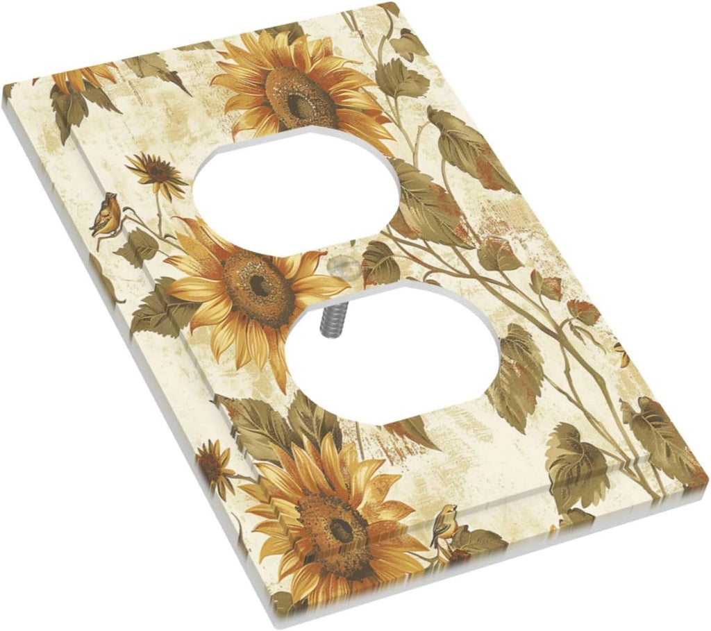 Outlet Covers Rustic Sunflower Floral Pattern 1 Gang Duplex Wall Plate Decorative Switch Plates Electrical Receptacle Faceplate Light Switch Cover for Bedroom Cabin Decor