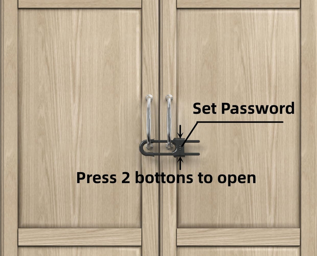 4 Pack Child Proof Sliding Cabinet Door Code Locks Baby Safety Cupboard Locks Adjustable U Shaped Cabinet Latches for Knob Handle Drawers Closet (4 PCS, Grey)