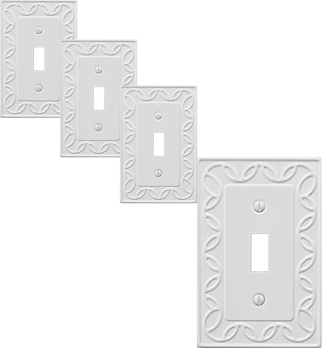 Single Toggle Light Switch Cover NovaBloom Metal Wall Plate, 4-Pack White 1 Gang, Light Switch Cover Decorative Wallplate, Durable
