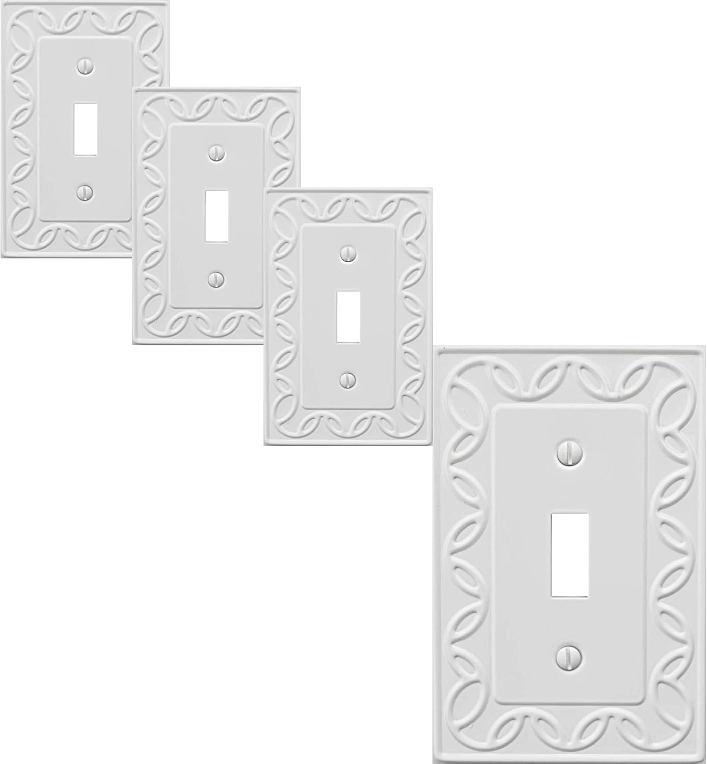 Single Toggle Light Switch Cover NovaBloom Metal Wall Plate, 4-Pack White 1 Gang, Light Switch Cover Decorative Wallplate, Durable