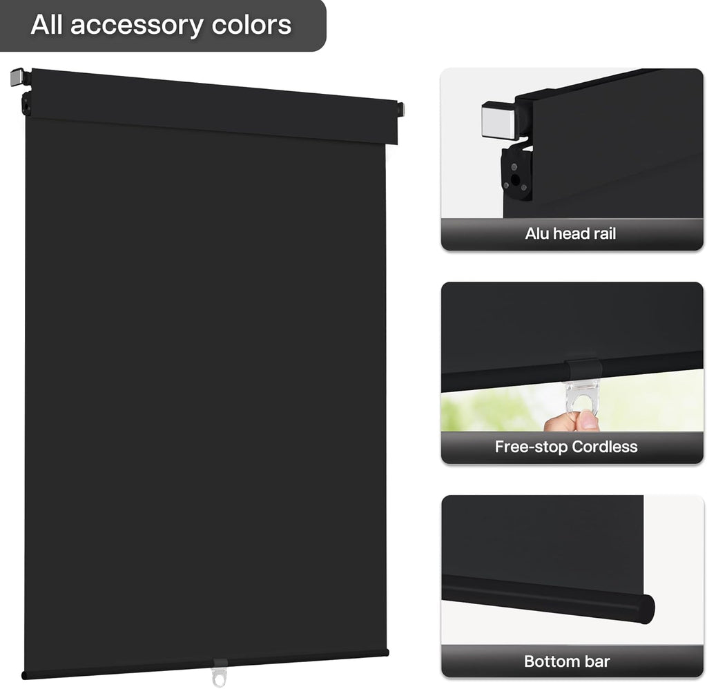 LazBlinds No Drill Blinds for Indoor Windows, Blackout Roller Shades, Cordless Window Blackout Blinds, Thermal Insulated Fabric UV Protection for Home and Office, 30.5" W x 72" H, Black
